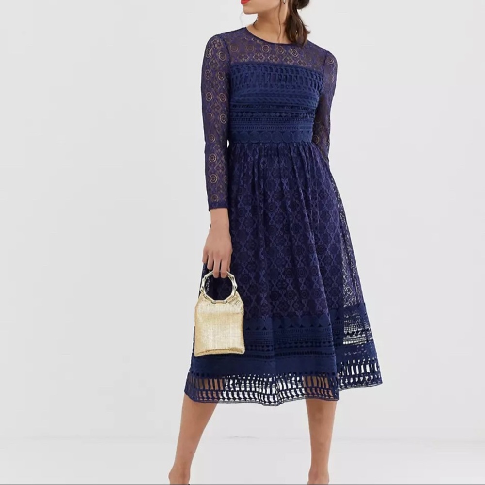 ASOS Tall lace midi skater dress in navy